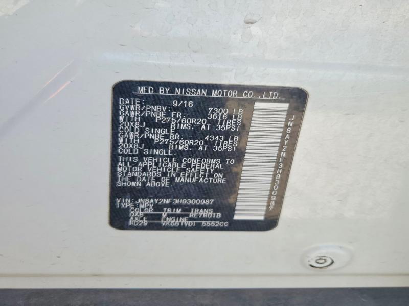 2017 Nissan Armada მანქანა იყიდება აუქციონზე, vin: JN8AY2NF3H9300987, აუქციონის ნომერი: 53613126