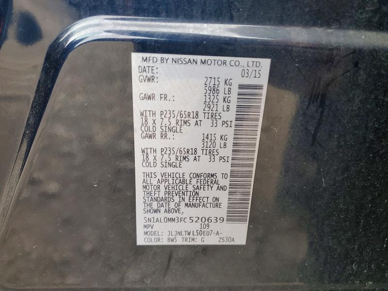 Aukcja sprzedaży 2015 Infiniti Qx60, vin: 5N1AL0MM3FC520639, numer aukcji: 53645766