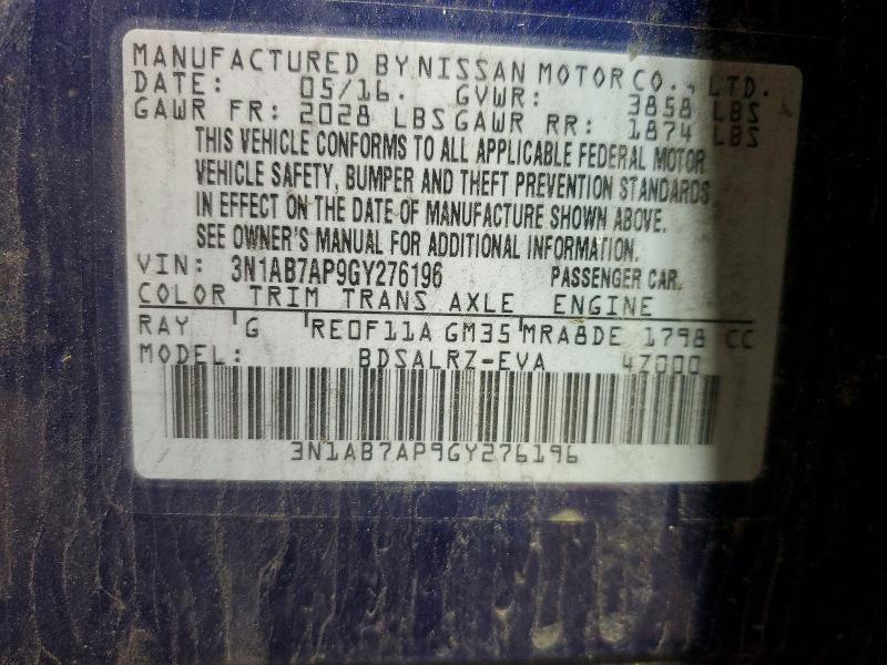Aukcja sprzedaży 2016 Nissan Sentra, vin: 3N1AB7AP9GY276196, numer aukcji: 54917366