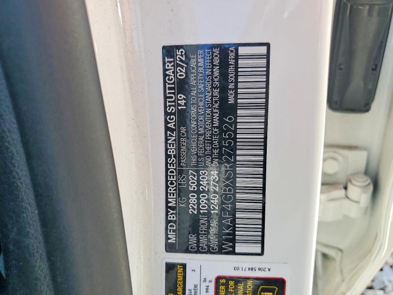 2025 Mercedes-benz C მანქანა იყიდება აუქციონზე, vin: W1KAF4GBXSR275526, აუქციონის ნომერი: 52690696