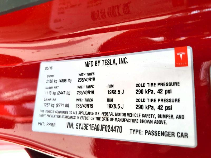 2018 Tesla Model 3 მანქანა იყიდება აუქციონზე, vin: 5YJ3E1EA0JF024470, აუქციონის ნომერი: 55019626
