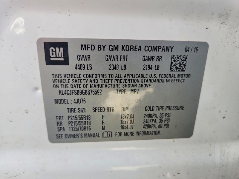Aukcja sprzedaży 2016 Buick Encore, vin: KL4CJFSB9GB675592, numer aukcji: 54202516