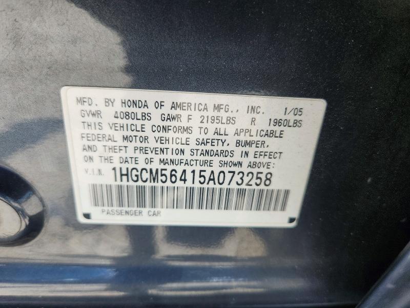 Aukcja sprzedaży 2005 Honda Accord, vin: 1HGCM56415A073258, numer aukcji: 53723816