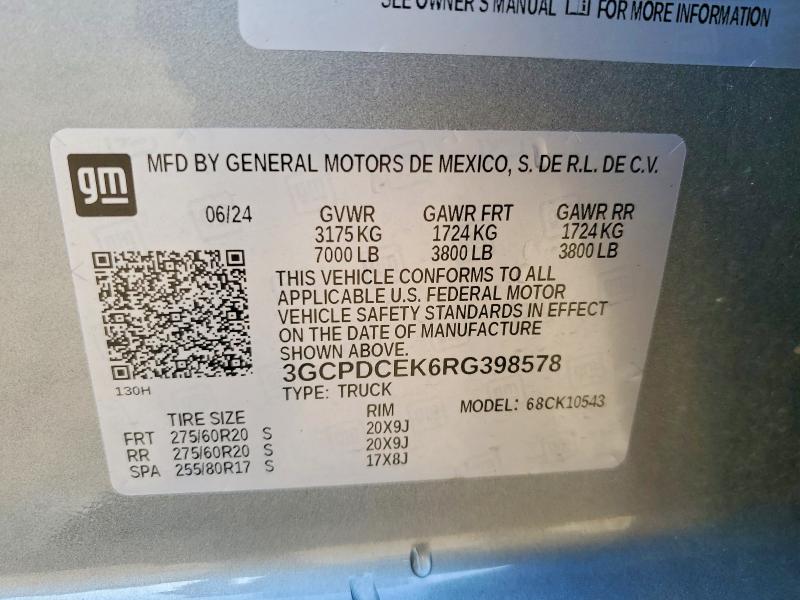 54351976 :رقم المزاد ، 3GCPDCEK6RG398578 vin ، 2024 Chevrolet Silverado مزاد بيع