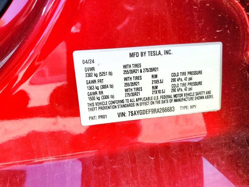 Aukcja sprzedaży 2024 Tesla Model Y, vin: 7SAYGDEF9RA266683, numer aukcji: 53640756