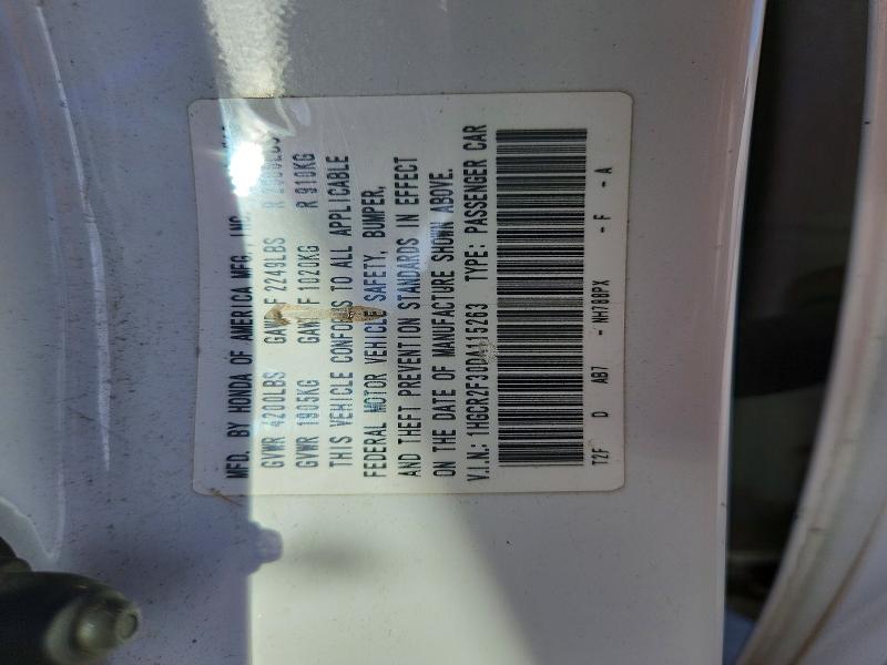 2013 Honda Accord მანქანა იყიდება აუქციონზე, vin: 1HGCR2F30DA115263, აუქციონის ნომერი: 55194396