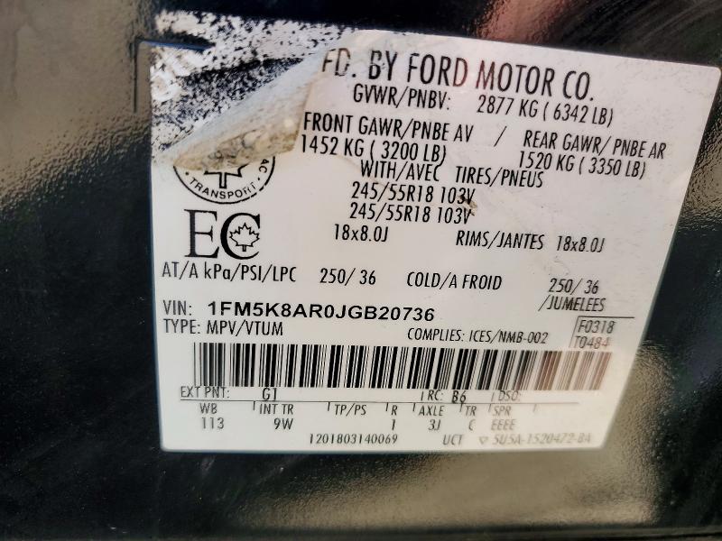 Aukcja sprzedaży 2018 Ford Explorer, vin: 1FM5K8AR0JGB20736, numer aukcji: 52521486