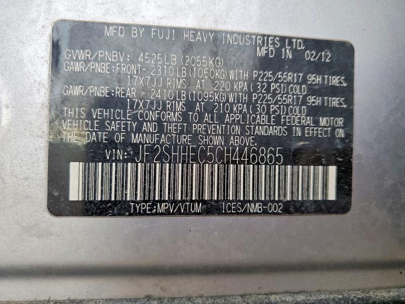 52399496 :رقم المزاد ، JF2SHHEC5CH446865 vin ، 2012 Subaru Forester مزاد بيع