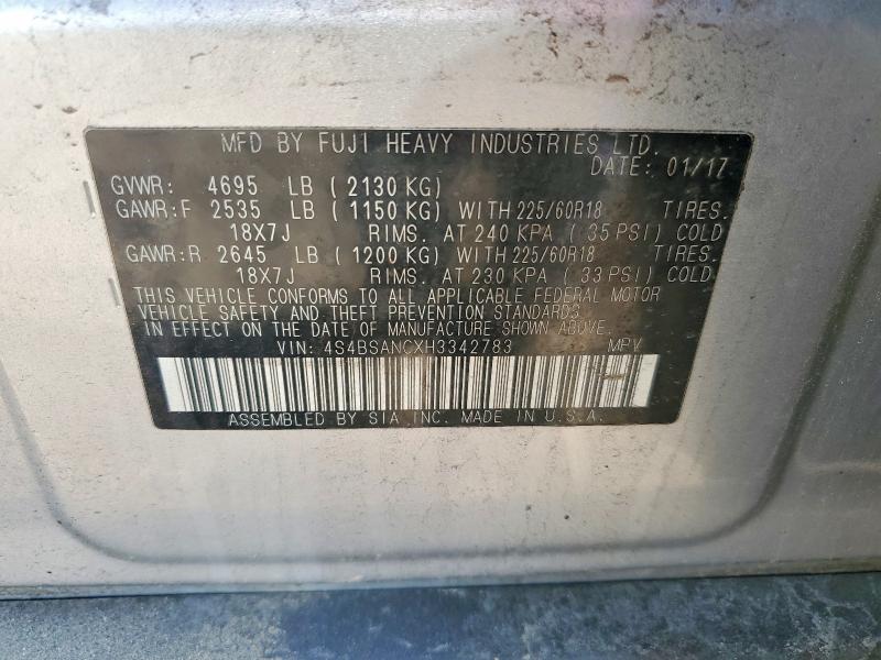 Aukcja sprzedaży 2017 Subaru Outback, vin: 4S4BSANCXH3342783, numer aukcji: 52764786