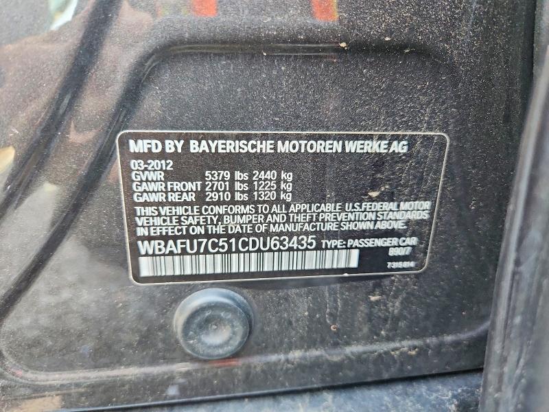 Продажа на аукционе авто 2012 Bmw 535, vin: WBAFU7C51CDU63435, номер лота: 54200856