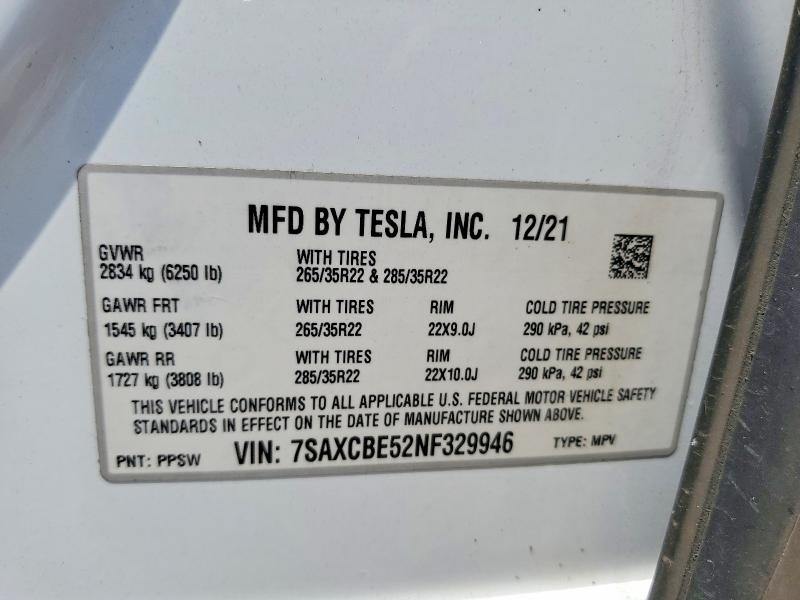 Продажа на аукционе авто 2022 Tesla Model X, vin: 7SAXCBE52NF329946, номер лота: 54851896