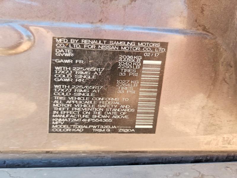 53746016 :رقم المزاد ، KNMAT2MT4HP554365 vin ، 2017 Nissan Rogue مزاد بيع