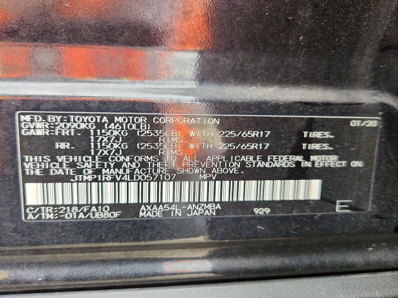 Aukcja sprzedaży 2020 Toyota Rav4, vin: JTMP1RFV4LD057107, numer aukcji: 53391636