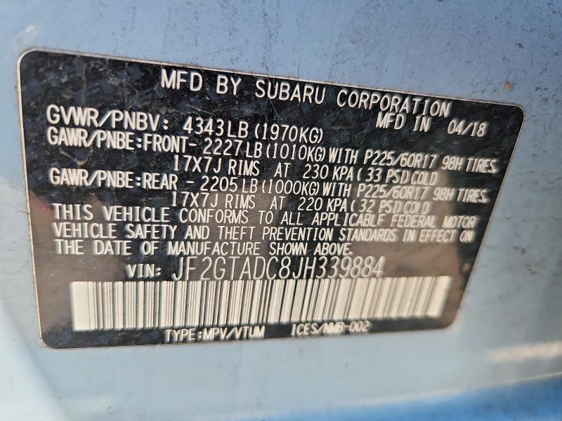 Aukcja sprzedaży 2018 Subaru Crosstrek, vin: JF2GTADC8JH339884, numer aukcji: 53915216