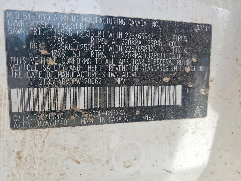Aukcja sprzedaży 2011 Toyota Rav4, vin: 2T3BF4DV0BW128662, numer aukcji: 54861136