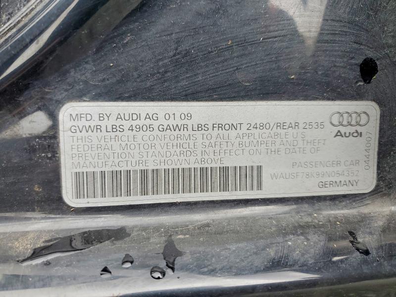 2009 Audi A4 მანქანა იყიდება აუქციონზე, vin: WAUSF78K99N054352, აუქციონის ნომერი: 55108266