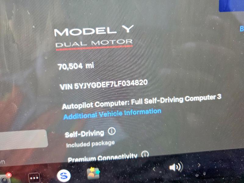 2020 Tesla Model Y მანქანა იყიდება აუქციონზე, vin: 5YJYGDEF7LF034820, აუქციონის ნომერი: 50622416