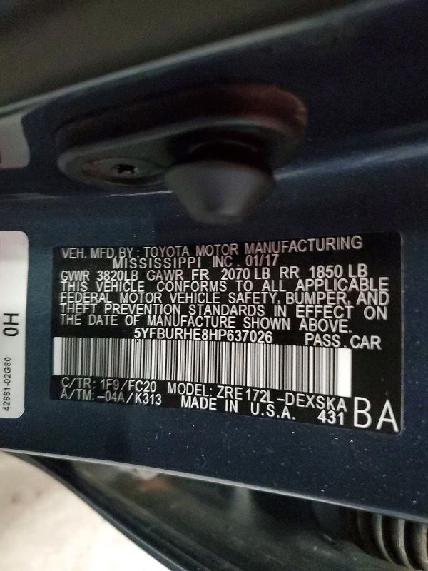 53456676 :رقم المزاد ، 5YFBURHE8HP637026 vin ، 2017 Toyota Corolla مزاد بيع