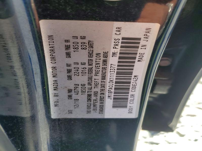 2019 Mazda 3 მანქანა იყიდება აუქციონზე, vin: JM1BPACL0K1113377, აუქციონის ნომერი: 51943806