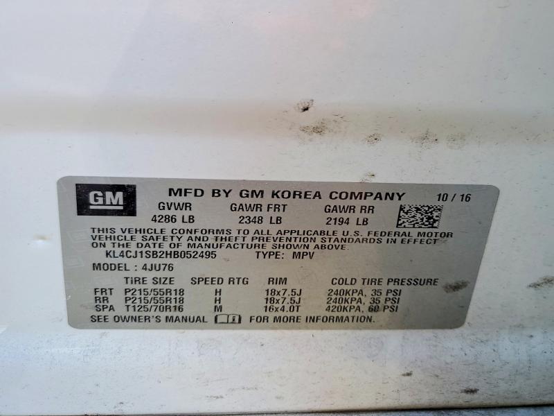 Auction sale of the 2017 Buick Encore, vin: KL4CJ1SB2HB052495, lot number: 53390476