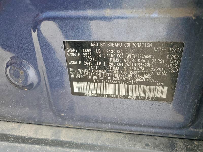 2018 Subaru Outback მანქანა იყიდება აუქციონზე, vin: 4S4BSAAC3J3247185, აუქციონის ნომერი: 52321346