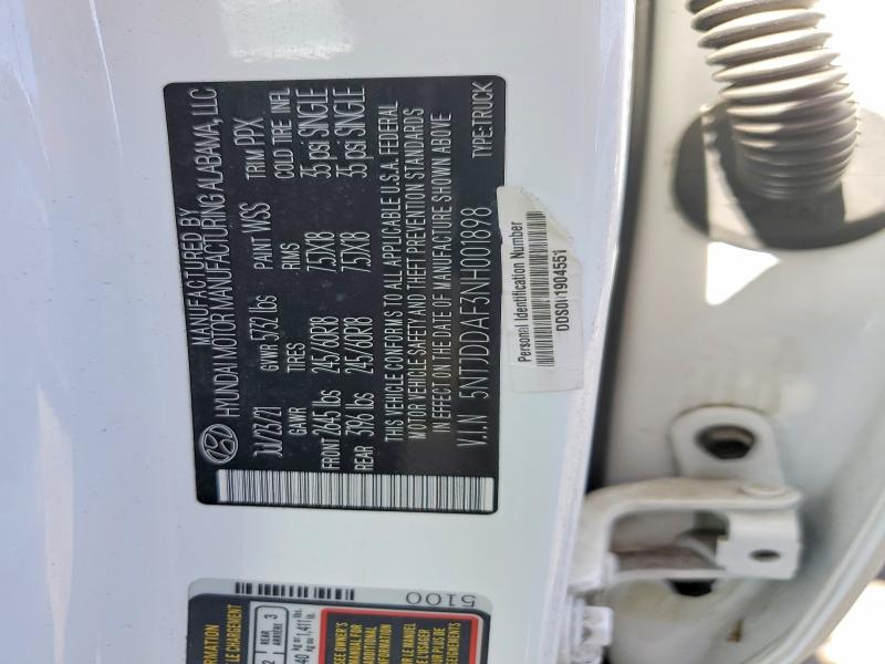 2022 Hyundai Santa Cruz მანქანა იყიდება აუქციონზე, vin: 5NTJDDAF3NH001898, აუქციონის ნომერი: 53224206