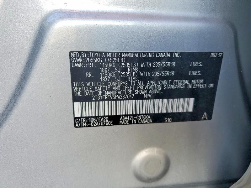 Aukcja sprzedaży 2017 Toyota Rav4, vin: 2T3YFREV5HW387047, numer aukcji: 52345276