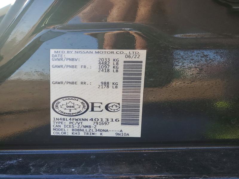 Продаж на аукціоні авто 2022 Nissan Altima, vin: 1N4BL4FWXNN401316, номер лоту: 52608476