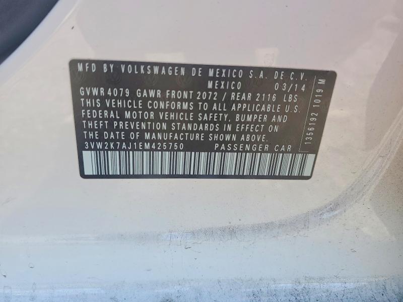 2014 Volkswagen Jetta მანქანა იყიდება აუქციონზე, vin: 3VW2K7AJ1EM425750, აუქციონის ნომერი: 52841206