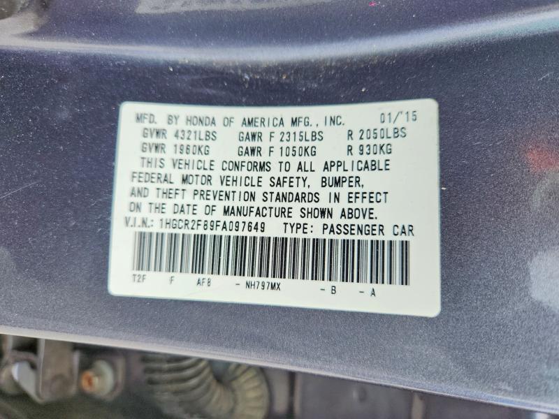 52658286 :رقم المزاد ، 1HGCR2F89FA097649 vin ، 2015 Honda Accord مزاد بيع