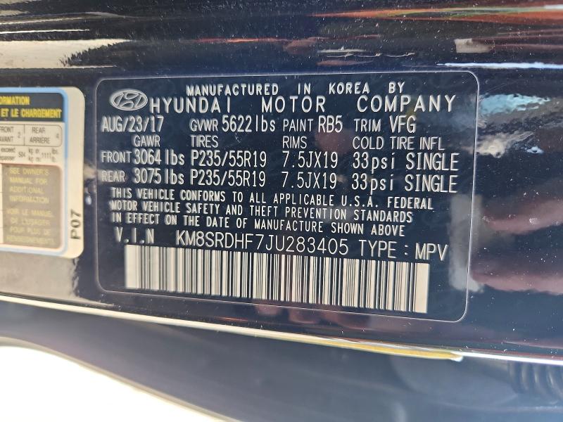53240776 :رقم المزاد ، KM8SRDHF7JU283405 vin ، 2018 Hyundai Santa Fe مزاد بيع