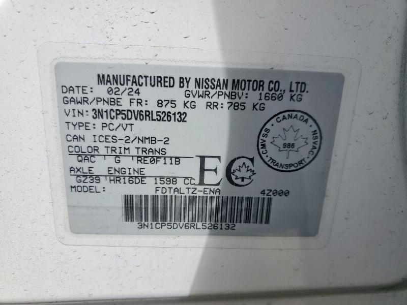 55057656 :رقم المزاد ، 3N1CP5DV6RL526132 vin ، 2024 Nissan Kicks مزاد بيع