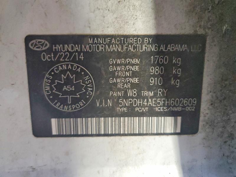 2015 Hyundai Elantra მანქანა იყიდება აუქციონზე, vin: 5NPDH4AE5FH602609, აუქციონის ნომერი: 52168926