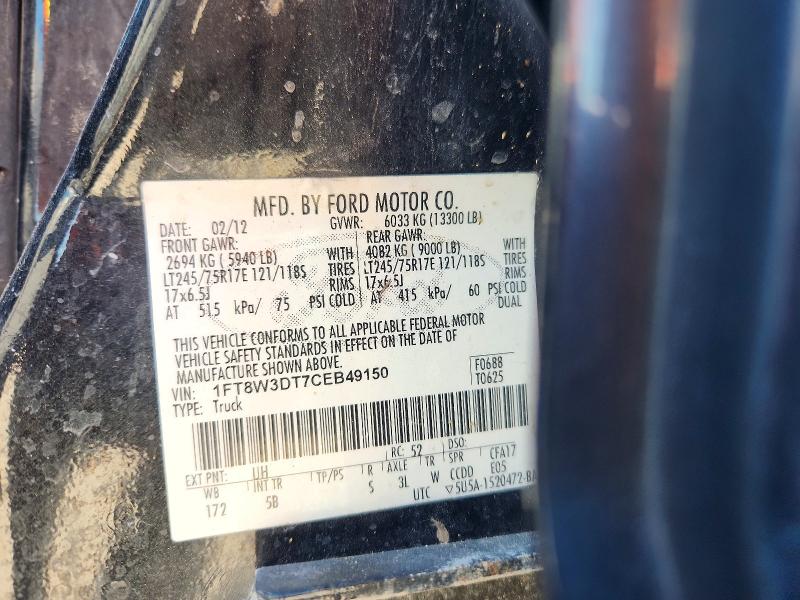 53162406 :رقم المزاد ، 1FT8W3DT7CEB49150 vin ، 2012 Ford F350 مزاد بيع