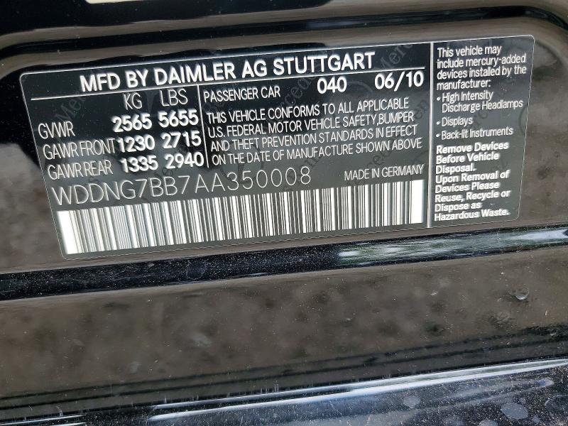 Продажа на аукционе авто 2010 Mercedes-benz S, vin: WDDNG7BB7AA350008, номер лота: 53296356