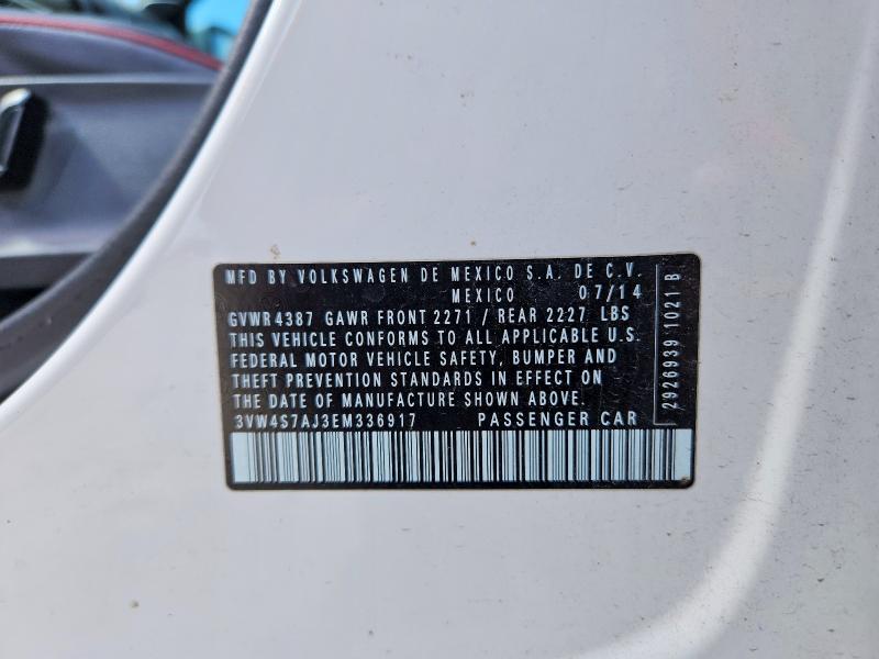 52062396 :رقم المزاد ، 3VW4S7AJ3EM336917 vin ، 2014 Volkswagen Jetta مزاد بيع
