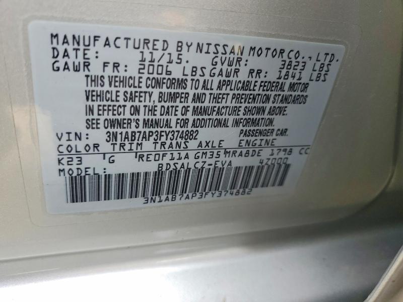 55442066 :رقم المزاد ، 3N1AB7AP3FY374882 vin ، 2015 Nissan Sentra مزاد بيع