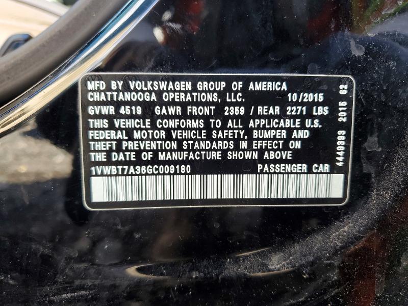54716666 :رقم المزاد ، 1VWBT7A36GC009180 vin ، 2016 Volkswagen Passat مزاد بيع