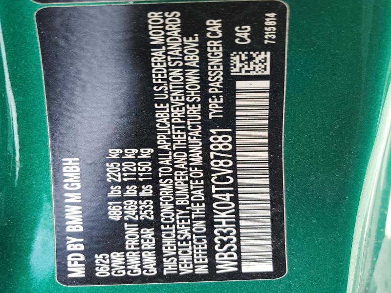 Aukcja sprzedaży 2026 Bmw M4, vin: WBS33HK04TCV87881, numer aukcji: 54707486