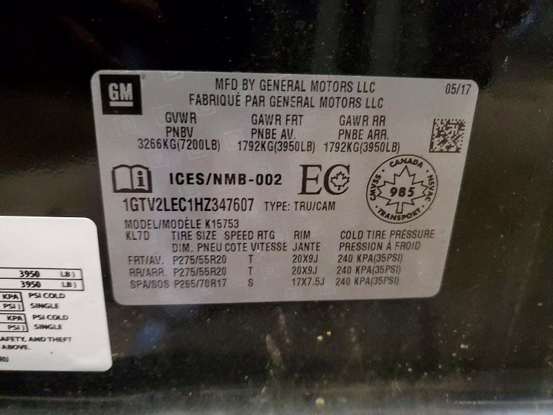 51597316 :رقم المزاد ، 1GTV2LEC1HZ347607 vin ، 2017 Gmc Sierra مزاد بيع