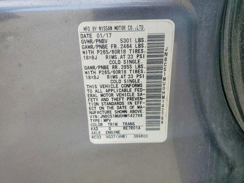 52700706 :رقم المزاد ، JN8CS1MU0HM142786 vin ، 2017 Infiniti Qx70 مزاد بيع