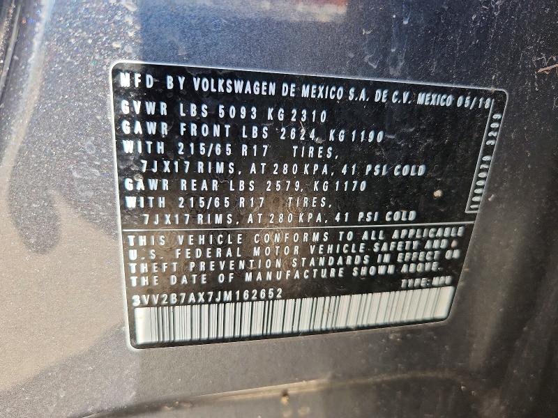 2018 Volkswagen Tiguan მანქანა იყიდება აუქციონზე, vin: 3VV2B7AX7JM162652, აუქციონის ნომერი: 53237266