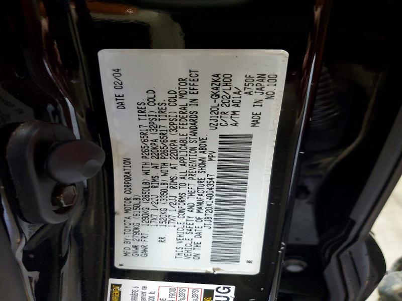 Aukcja sprzedaży 2004 Lexus Gx, vin: JTJBT20X140043547, numer aukcji: 54663346