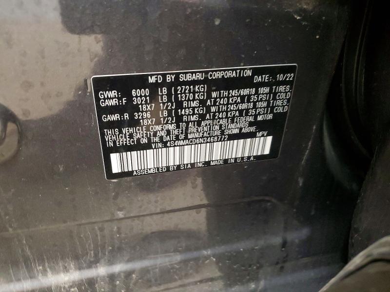54343166 :رقم المزاد ، 4S4WMACD6N3468772 vin ، 2022 Subaru Ascent مزاد بيع