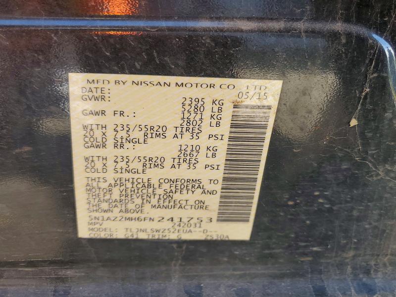 Продажа на аукционе авто 2015 Nissan Murano, vin: 5N1AZ2MH6FN241753, номер лота: 55568056