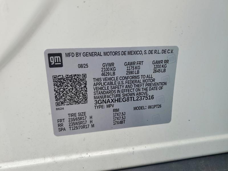 2026 Chevrolet Equinox მანქანა იყიდება აუქციონზე, vin: 3GNAXHEG8TL237516, აუქციონის ნომერი: 52230166
