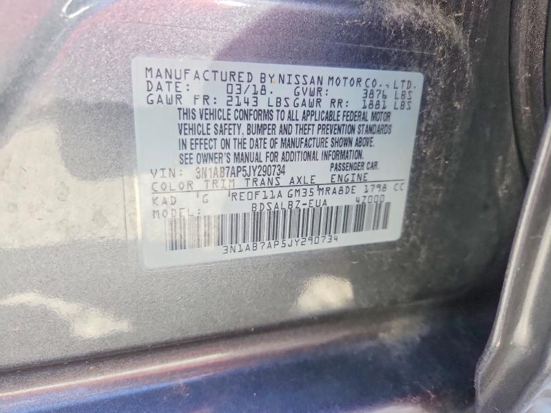 52602836 :رقم المزاد ، 3N1AB7AP5JY290734 vin ، 2018 Nissan Sentra مزاد بيع