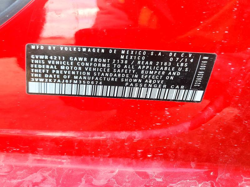 53027106 :رقم المزاد ، 3VW2K7AJ6FM350674 vin ، 2015 Volkswagen Jetta مزاد بيع