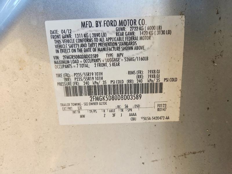 2013 Ford Flex მანქანა იყიდება აუქციონზე, vin: 2FMGK5D80DBD03589, აუქციონის ნომერი: 53648136