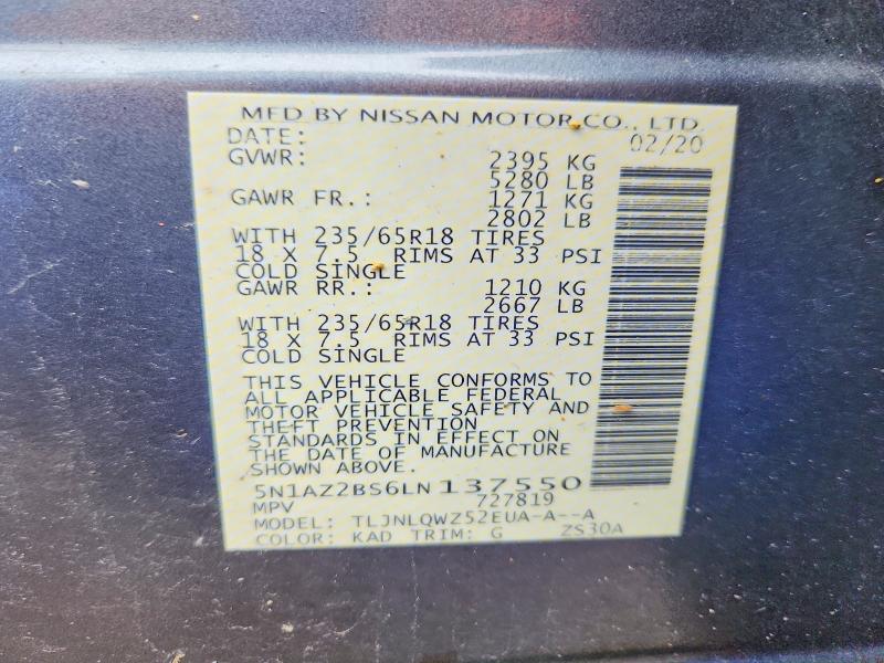 Продажа на аукционе авто 2020 Nissan Murano, vin: 5N1AZ2BS6LN137550, номер лота: 48546006